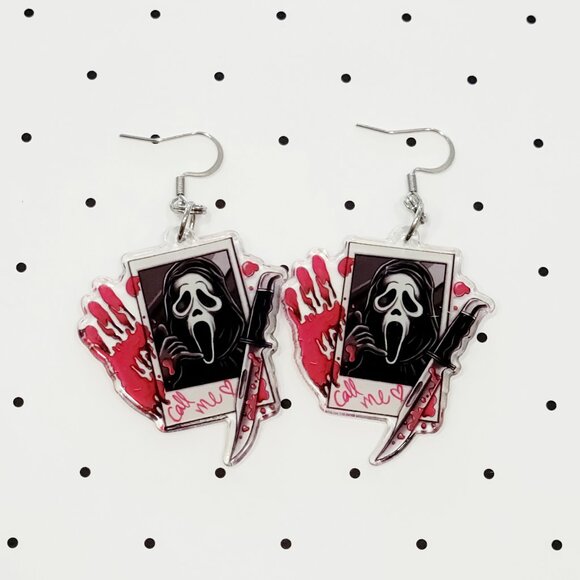 Ghostface Call Me Bloody Hand Knife Earrings Stainless Steel Hooks Scary Movie - Picture 1 of 6